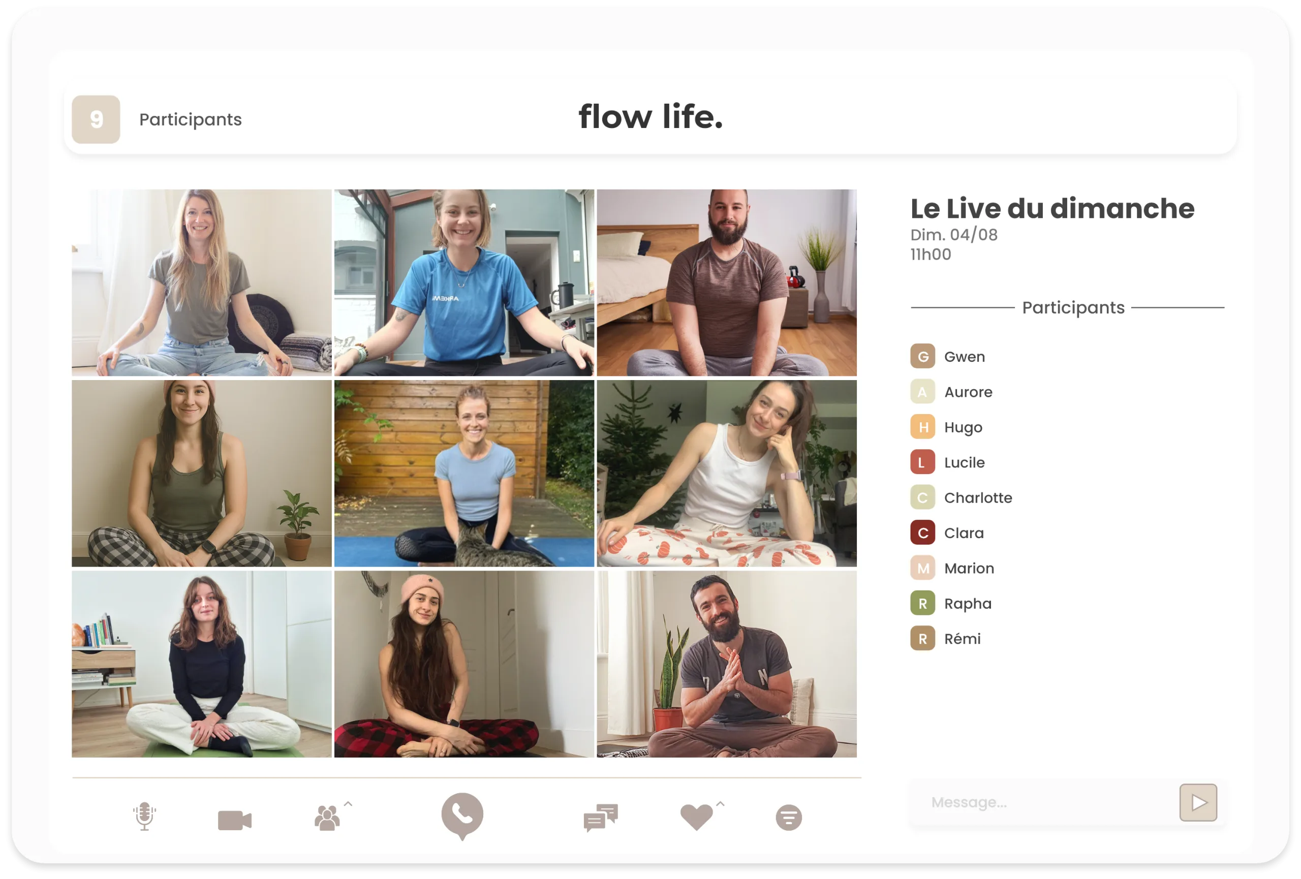 Écran d'ordinateur montrant un cours de yoga en ligne